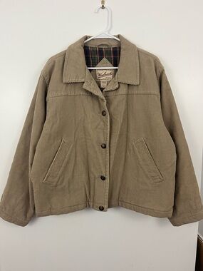 Woolrich Corduroy Jacket Women’s XL Plaid Lined Coat Beige Button Front
